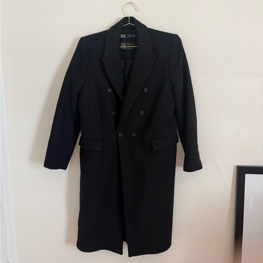 Black wool double breasted coat